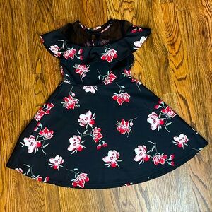 Flowy floral black dress with mesh top